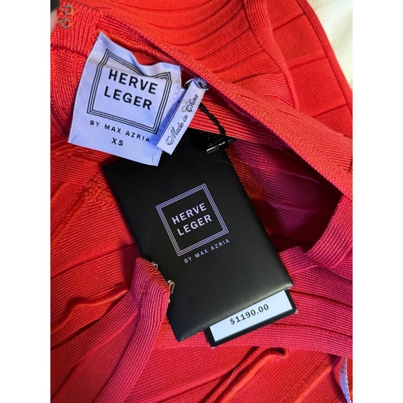 Herve Leger Red Body-Con Vintage Dress Size XS New With Tags - Picture 9 of 11